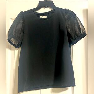 Madewell Sheer Sleeve Top Blouse Size Small Black Puff